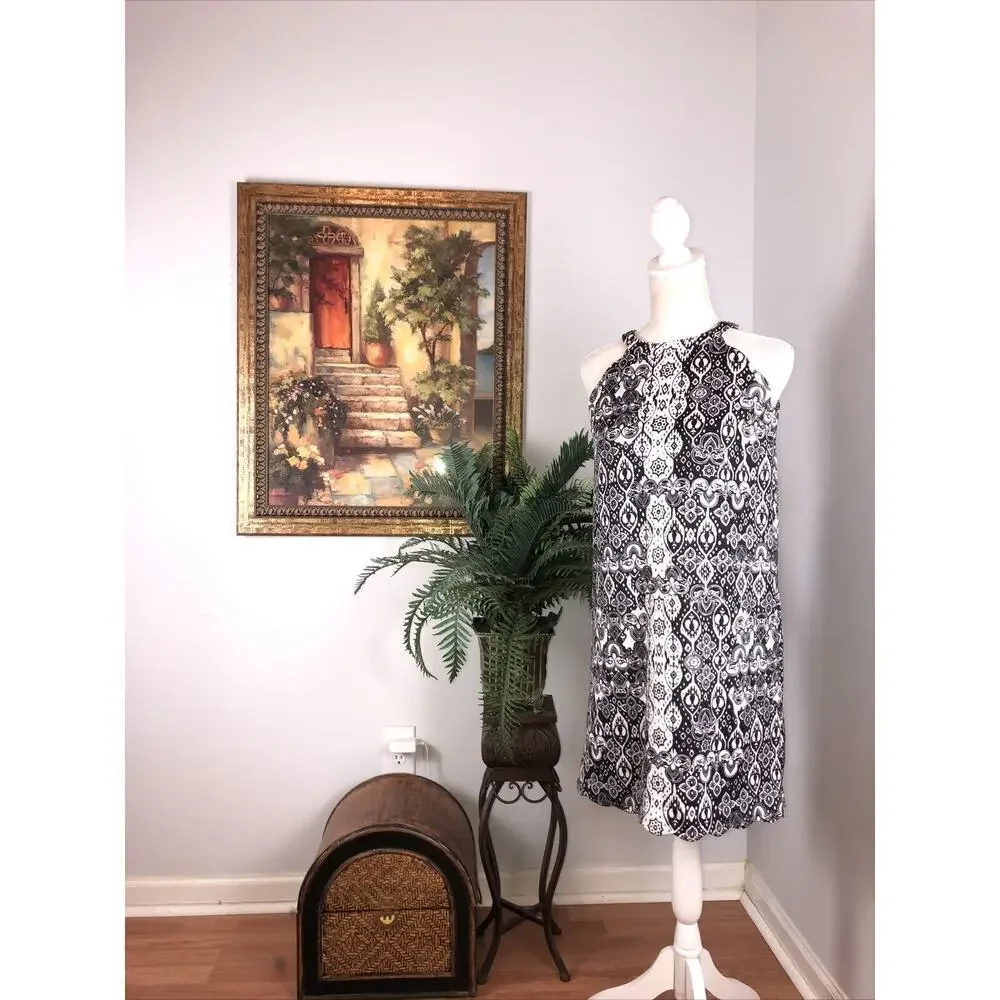 GB Girls Tank Dress Girls Size XL Floral Black And White Sleeveless Below Knee